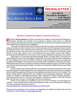 Newsletter July 2014 Volume 6, Number 1 Ira M