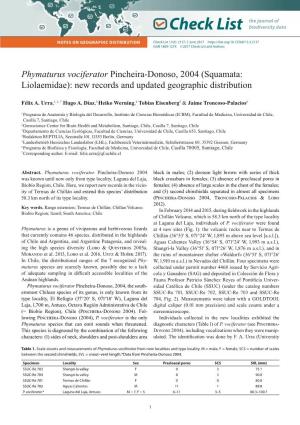 Phymaturus Vociferator Pincheira-Donoso, 2004 (Squamata: Liolaemidae): New Records and Updated Geographic Distribution