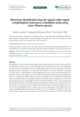 Electronic Identification Keys for Species with Cryptic Morphological Characters: a Feasibility Study Using Some Thesium Species