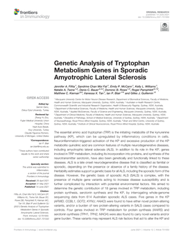 Genetic Analysis of Tryptophan Metabolism Genes in Sporadic Amyotrophic Lateral Sclerosis