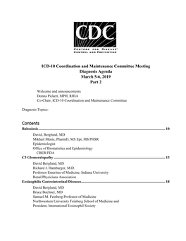 ICD-10 Coordination and Maintenance Committee Meeting Diagnosis Agenda March 5-6, 2019 Part 2