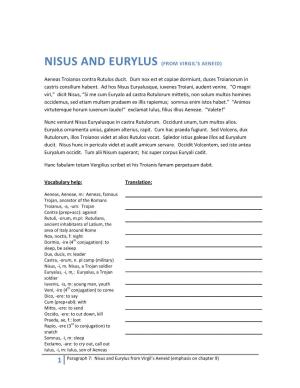NISUS and EURYLUS (FROM VIRGIL's AENEID) Aeneas