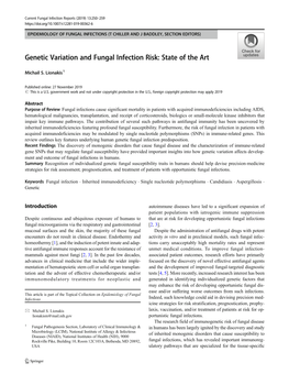 Genetic Variation and Fungal Infection Risk: State of the Art