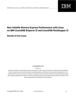 Non-Volatile Memory Express Performance with Linux on IBM Linuxone Emperor II and Linuxone Rockhopper II