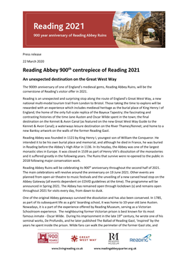 Reading Abbey 900Th Centrepiece of Reading 2021 an Unexpected Destination on the Great West Way