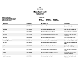 Complete List of Stores Located at Ross Park Mall