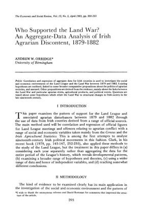 Who Supported the Land War? an Aggregate-Data Analysis of Irish Agrarian Discontent, 1879-1882