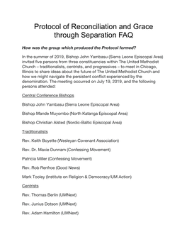 Protocol of Reconciliation and Grace Through Separation FAQ