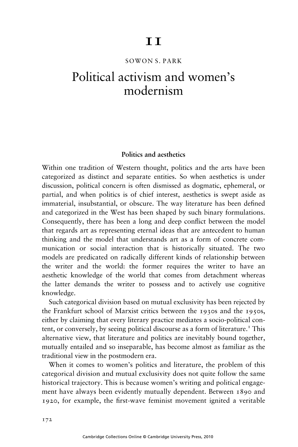 Political Activism and Women's Modernism