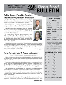 Tikvat Israel Volume 12 Number 1 BULLETIN Rabbi Search Panel to Conduct