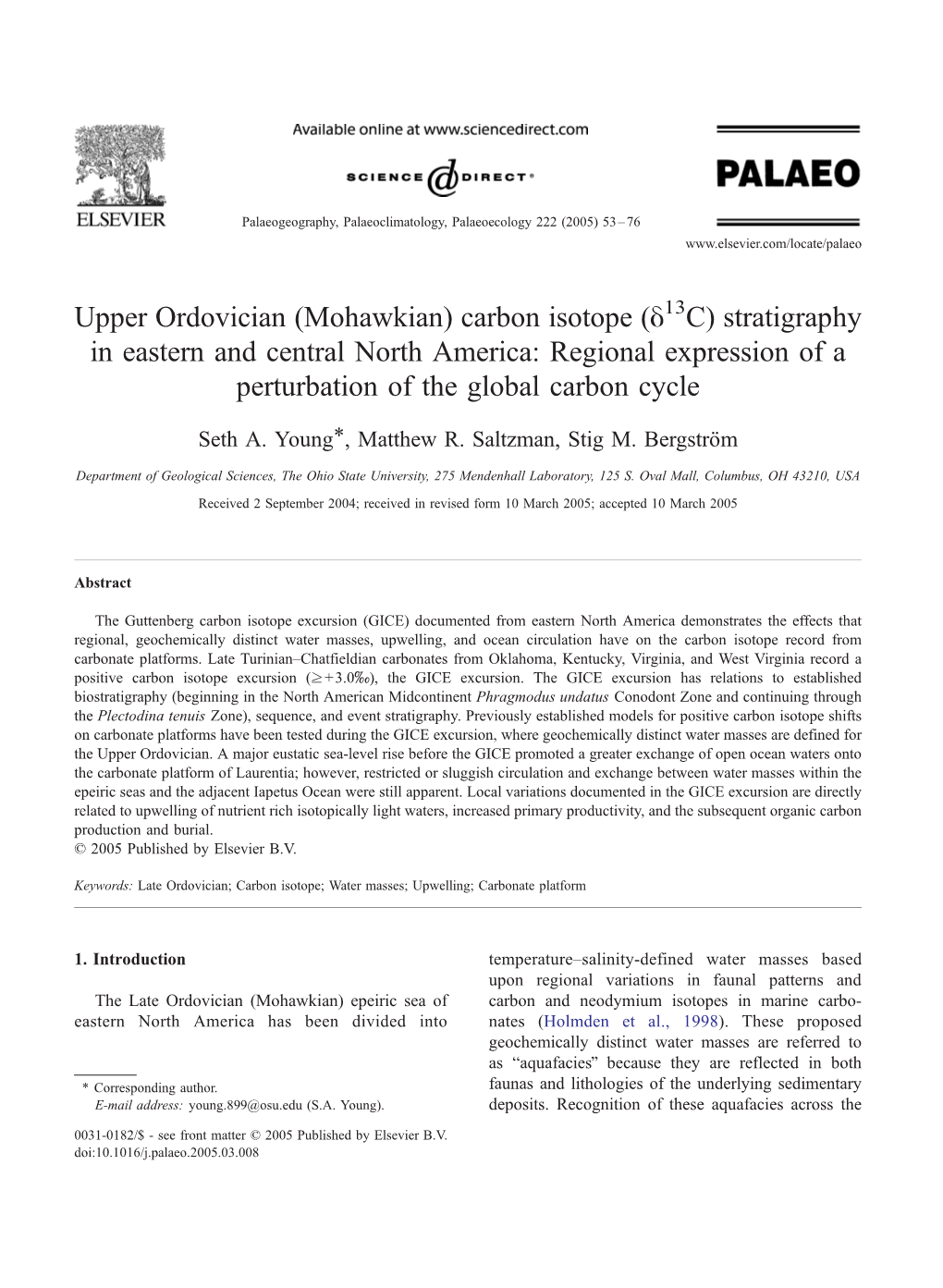 Upper Ordovician (Mohawkian) Carbon Isotope (Y C) Stratigraphy In