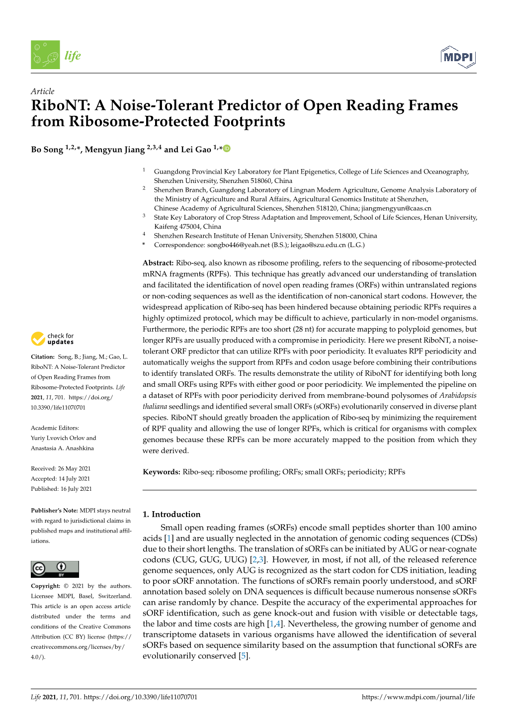 Ribont: a Noise-Tolerant Predictor of Open Reading Frames from Ribosome-Protected Footprints