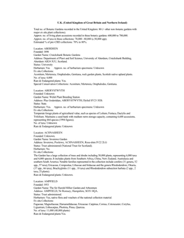Total No. of Botanic Gardens Recorded in the United Kingdom: 80 (+ Other Non-Botanic Gardens with Major Ex Situ Plant Collections)