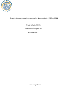 Statistical Data on Death by Suicide by Nunavut Inuit, 1920 to 2014