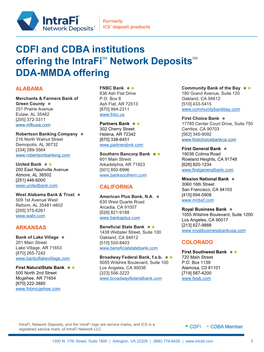 CDFI and CDBA Institutions Offering the Intrafism Network Depositssm DDA-MMDA Offering