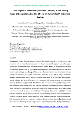 In the Mining Areas of Bangka Island and Its Effects on Human Health (Literature Review)