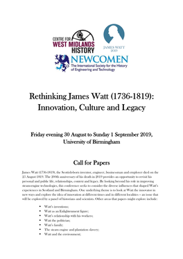 Rethinking James Watt (1736-1819): Innovation, Culture and Legacy