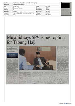 Mujahid Says SPV Is Best Option for Tabung Haji