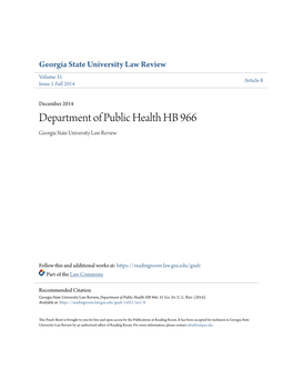 Department of Public Health HB 966 Georgia State University Law Review