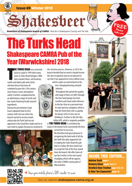 The Turks Head Shakespeare CAMRA Pub of the Year (Warwickshire) 2018 He Turks Head Was Converted the Selection Process