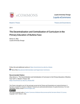 The Decentralization and Centralization of Curriculum in the Primary Education of Burkina Faso