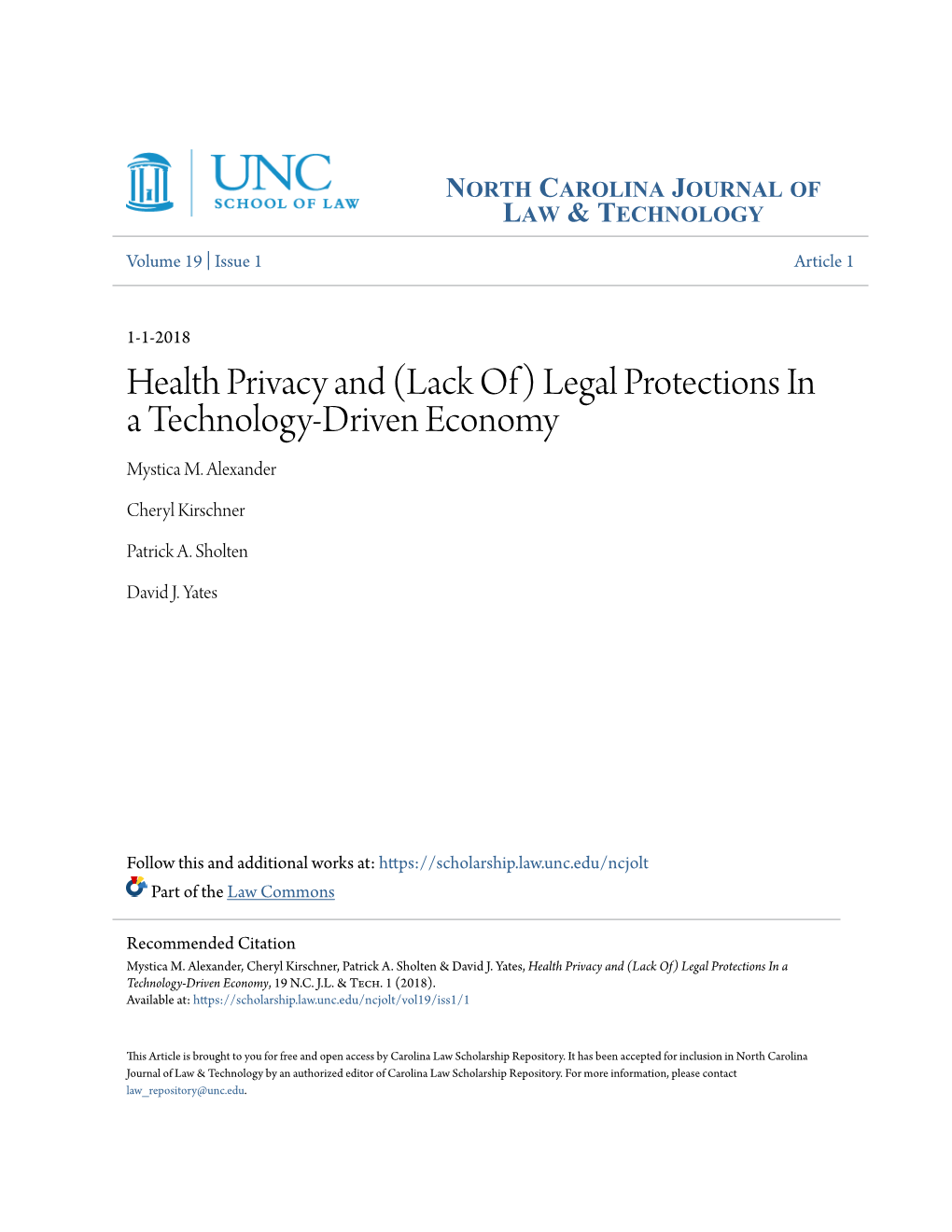 Health Privacy and (Lack Of) Legal Protections in a Technology-Driven Economy Mystica M