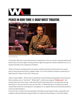 PEACE in OUR TIME @ DEAF WEST THEATRE by Ernest Kearney | October 31, 2011