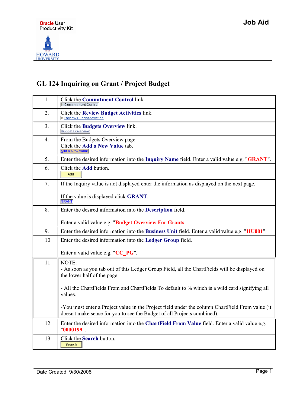 GL 124 Inquiring on Grant Project Budget