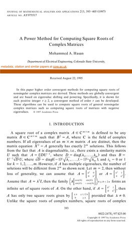 A Power Method for Computing Square Roots of Complex Matrices