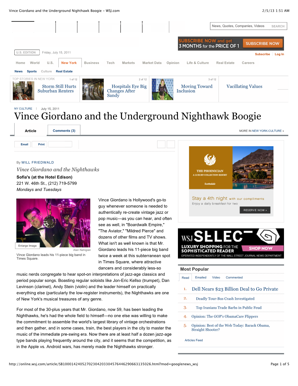 Vince Giordano and the Underground Nighthawk Boogie - WSJ.Com 2/5/13 1:51 AM