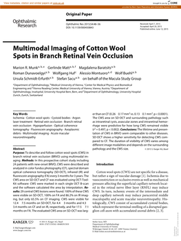 Multimodal Imaging of Cotton Wool Spots in Branch Retinal Vein Occlusion