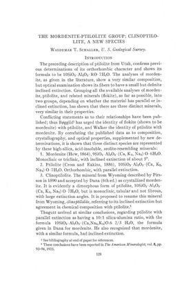 The Mordenite-Ptilolite Group; Clinoptilo- Lite, a New Species