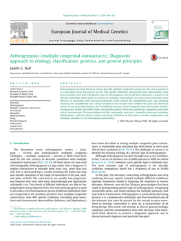 (Multiple Congenital Contractures): Diagnostic Approach to Etiology, Classiﬁcation, Genetics, and General Principles