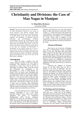 Christianity and Divisions: the Case of Mao Nagas in Manipur