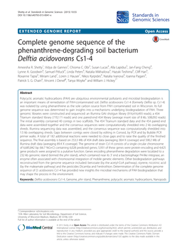 Complete Genome Sequence of the Phenanthrene-Degrading Soil Bacterium Delftia Acidovorans Cs1-4 Ameesha R