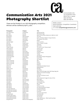Communication Arts 2021 Photography Shortlist