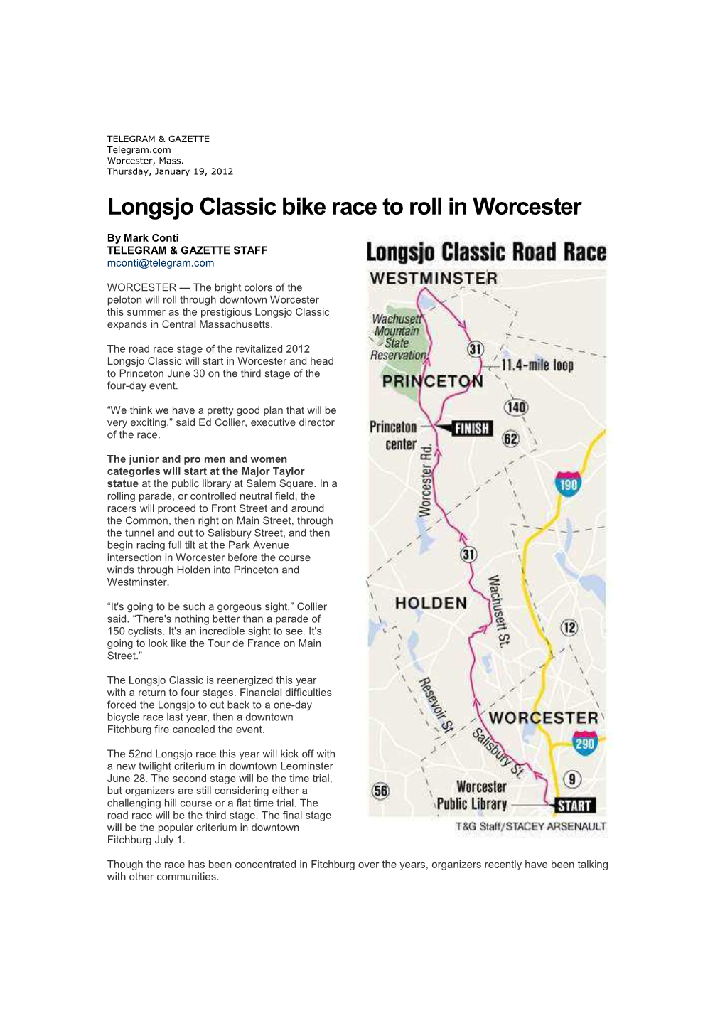 Longsjo Classic Bike Race to Roll in Worcester