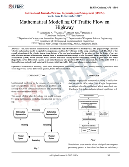 Mathematical Modelling of Traffic Flow on Highway
