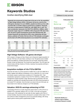 Keywords Studios M&A Update