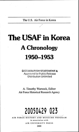 The USAF in Korea a Chronology 1950-1953