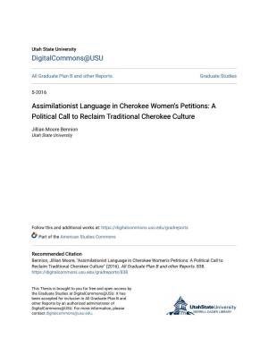 Assimilationist Language in Cherokee Women's Petitions: a Political Call to Reclaim Traditional Cherokee Culture