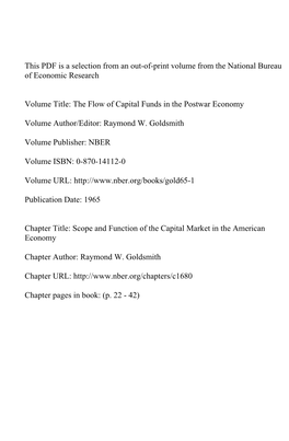 Scope and Function of the Capital Market in the American Economy