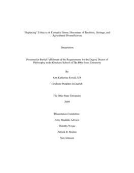 “Replacing” Tobacco on Kentucky Farms: Discourses of Tradition, Heritage, and Agricultural Diversification