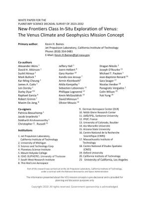 The Venus Climate and Geophysics Mission Concept