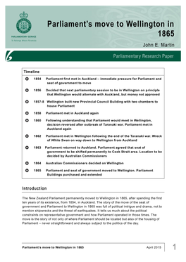 Parliament's Move to Wellington in 1865