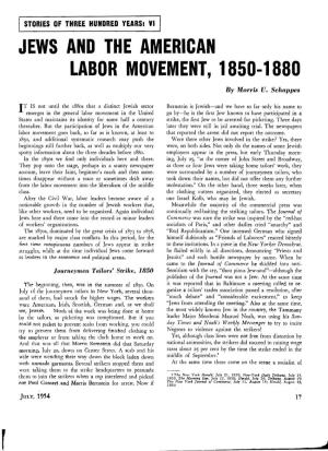JEWS and the AMERICAN LABOR MOVEMENT, 1850-1880 by Ljlorris U