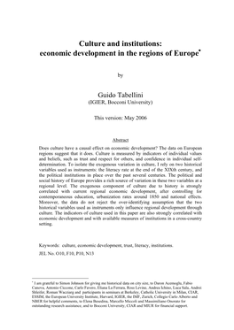 Culture and Institutions: Economic Development in the Regions of Europe∗