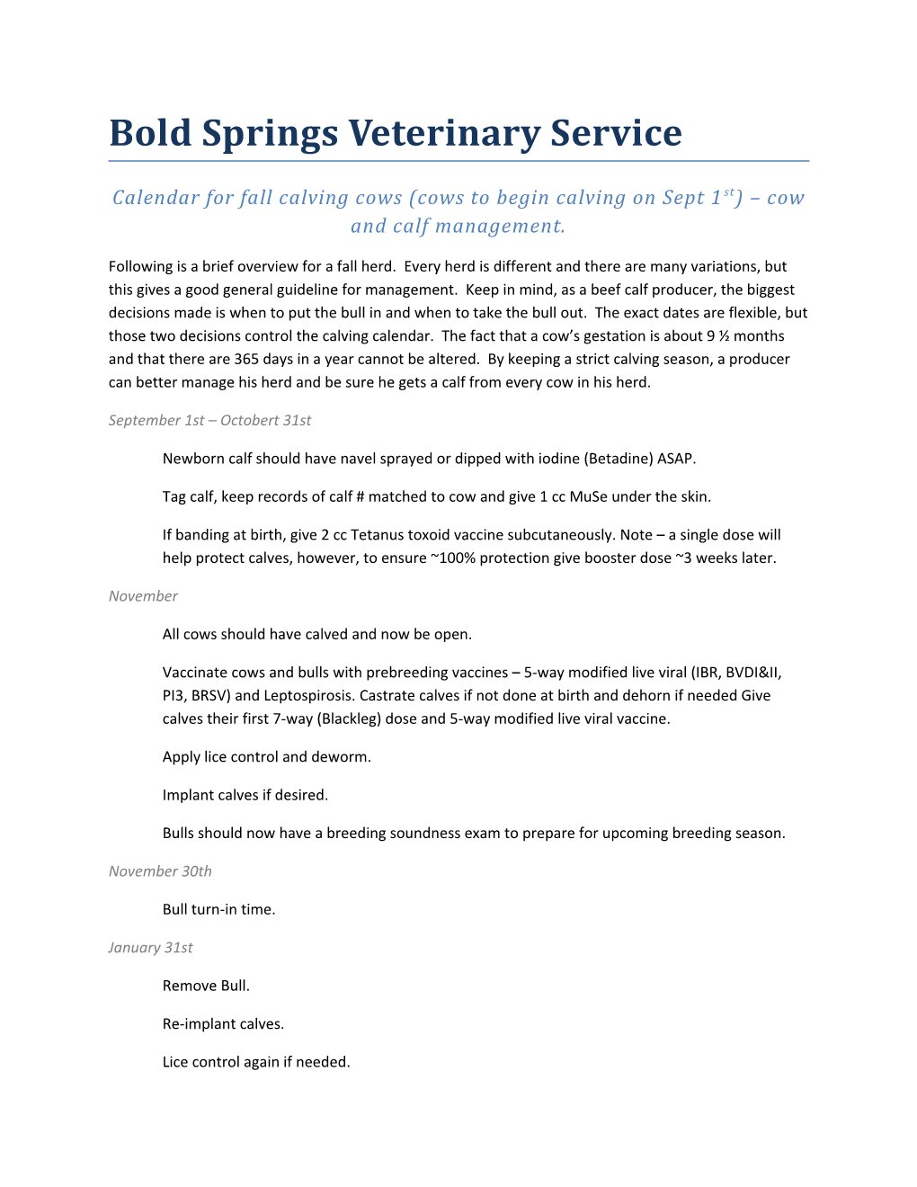 Bold Springs Veterinary Service