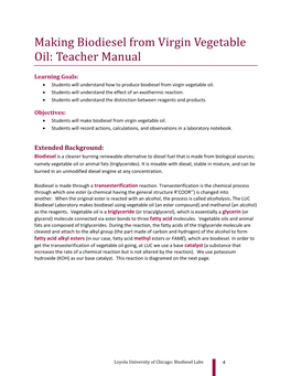 Making Biodiesel from Virgin Vegetable Oil: Teacher Manual