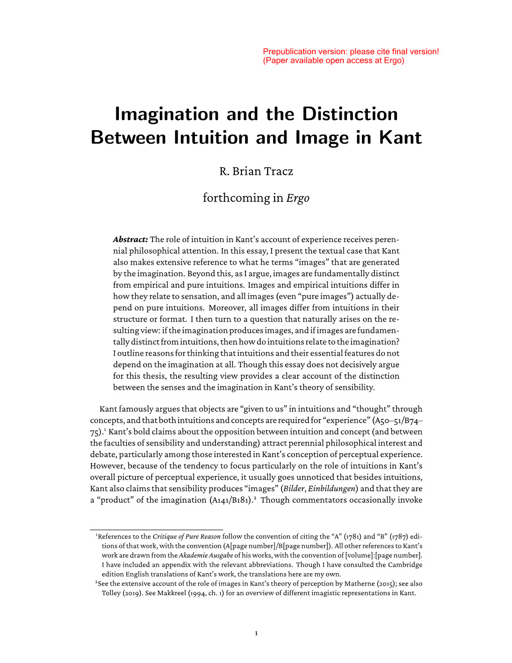 Imagination and the Distinction Between Intuition and Image in Kant